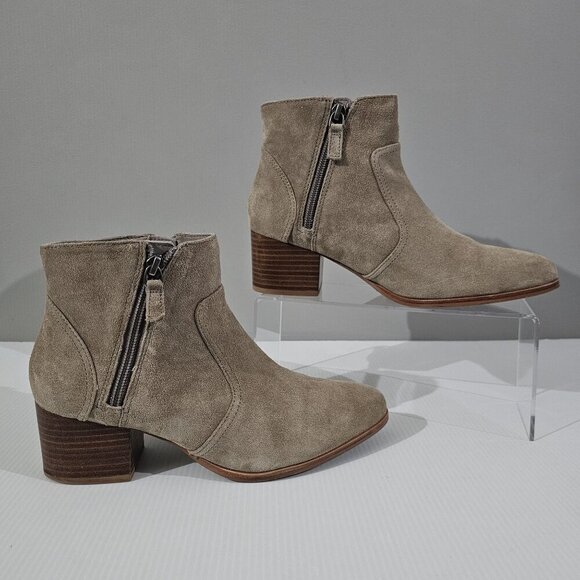 Johnston & Murphy Trista Ankle Bootie Womens 7 Taupe Suede Double Zip Low Heel - Picture 3 of 16